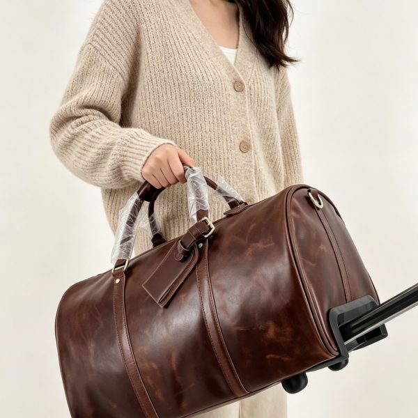 Genuine Leather Rolling Travel Bag